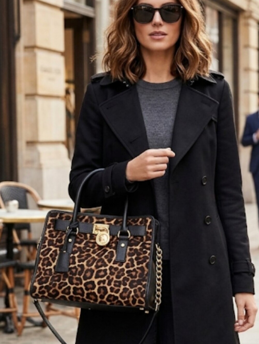 MK Hamilton Medium Leopard Print Calf Hair Satchel Bag with Matching Wallet Set